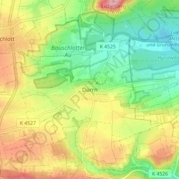 Mapa topográfico Dürrn, altitud, relieve