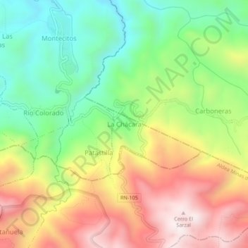 Mapa topográfico La Chácara, altitud, relieve