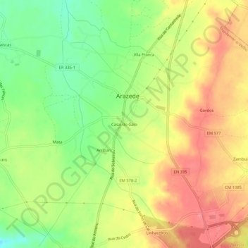 Mapa topográfico Casal do Gaio, altitud, relieve