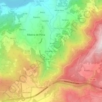 Mapa topográfico Quintã de Cima, altitud, relieve