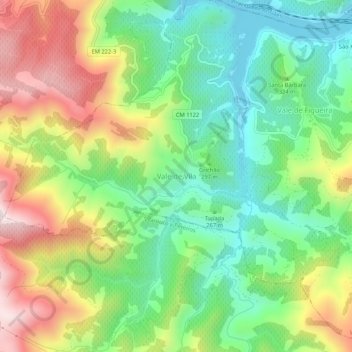 Mapa topográfico Vale de Vila, altitud, relieve