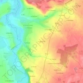 Mapa topográfico La Dieuverrie, altitud, relieve