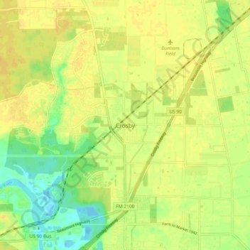 Mapa topográfico Crosby, altitud, relieve