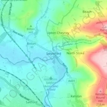 Mapa topográfico Swineford, altitud, relieve