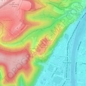 Mapa topográfico Markusberg, altitud, relieve