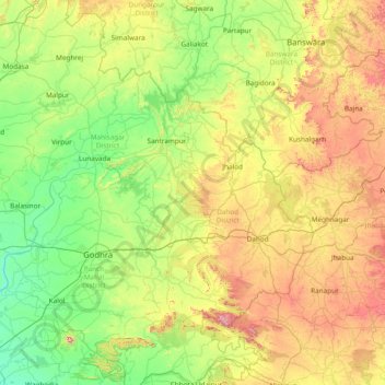 Mapa topográfico Pānch Mahāls, altitud, relieve
