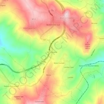 Mapa topográfico San Giovanni, altitud, relieve