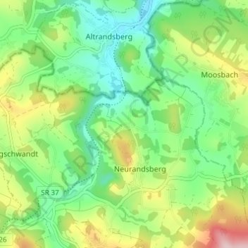 Mapa topográfico Kellburg, altitud, relieve