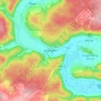 Mapa topográfico Konstein, altitud, relieve
