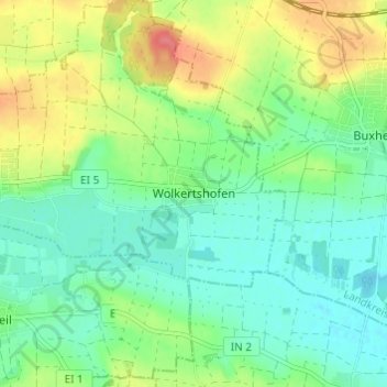 Mapa topográfico Wolkertshofen, altitud, relieve