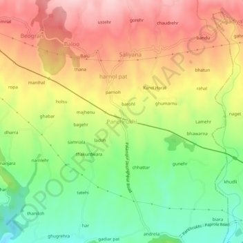 Mapa topográfico Panchrukhi, altitud, relieve