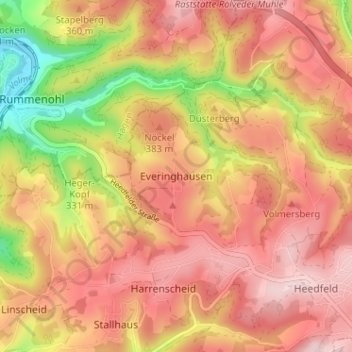 Mapa topográfico Everinghausen, altitud, relieve