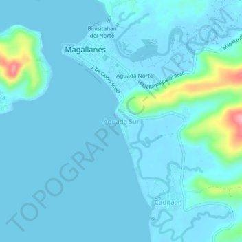 Mapa topográfico Aguada Sur, altitud, relieve