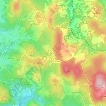 Mapa topográfico Le Mas Vallier, altitud, relieve