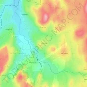 Mapa topográfico Cougoussac, altitud, relieve