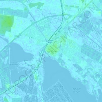 Mapa topográfico Aigues-Mortes, altitud, relieve