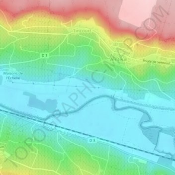 Mapa topográfico Les Crayères, altitud, relieve