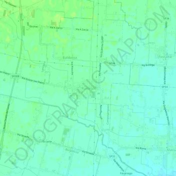 Mapa topográfico Rustega, altitud, relieve