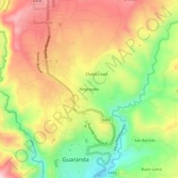 Mapa topográfico Negroyacu, altitud, relieve