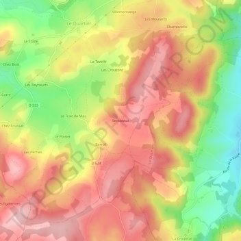 Mapa topográfico Semonsut, altitud, relieve
