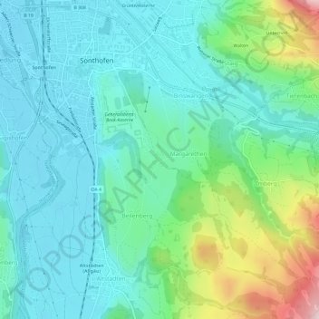 Mapa topográfico Hofen, altitud, relieve