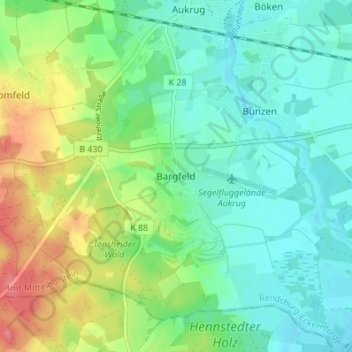 Mapa topográfico Bargfeld, altitud, relieve