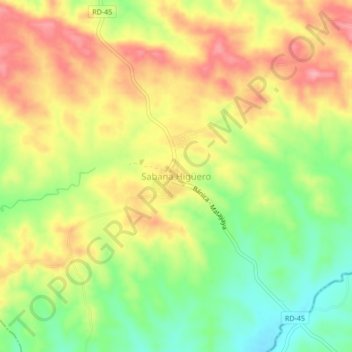 Mapa topográfico Sábana Higüero, altitud, relieve