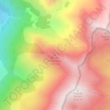 Mapa topográfico Pic des Recantous, altitud, relieve