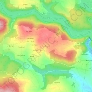 Mapa topográfico Korn Er Lann, altitud, relieve