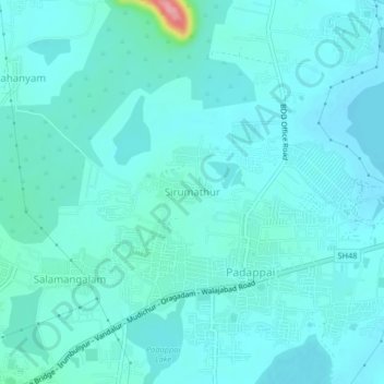 Mapa topográfico Sirumathur, altitud, relieve