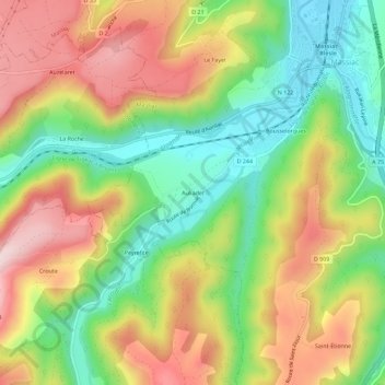 Mapa topográfico Auliadet, altitud, relieve