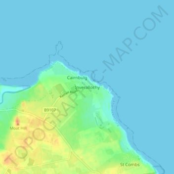 Mapa topográfico Inverallochy, altitud, relieve