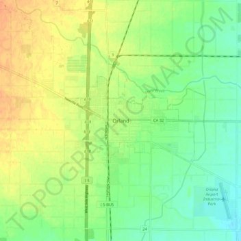 Mapa topográfico Orland, altitud, relieve