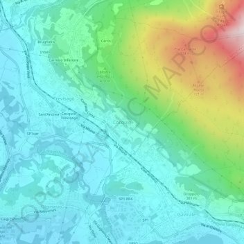 Mapa topográfico Cocquio, altitud, relieve
