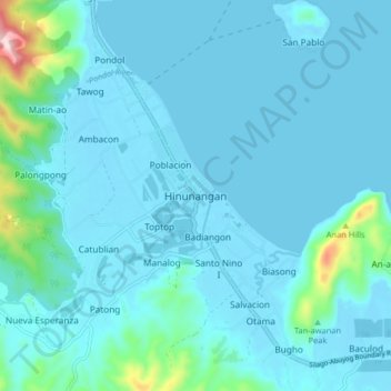 Mapa topográfico Hinunangan, altitud, relieve