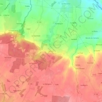 Mapa topográfico Kerscan, altitud, relieve