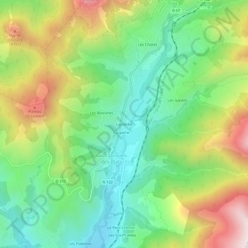 Mapa topográfico Lacombe, altitud, relieve