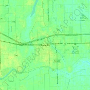 Mapa topográfico Mercedes, altitud, relieve