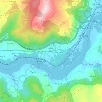 Mapa topográfico Laias, altitud, relieve