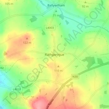 Mapa topográfico Rathgarogue, altitud, relieve