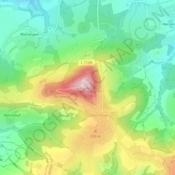 Mapa topográfico Rechberg, altitud, relieve