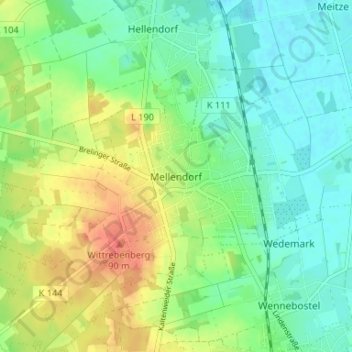 Mapa topográfico Mellendorf, altitud, relieve