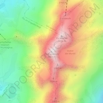 Mapa topográfico Piz Corvatsch, altitud, relieve