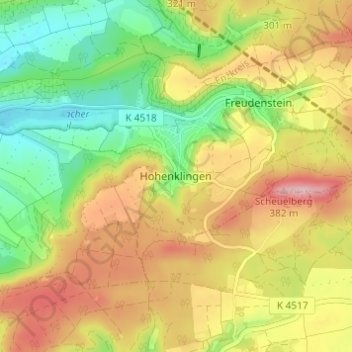 Mapa topográfico Hohenklingen, altitud, relieve