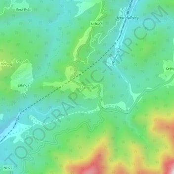 Mapa topográfico Jatinga, altitud, relieve