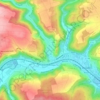 Mapa topográfico Herrlingen, altitud, relieve