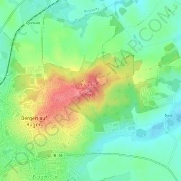 Mapa topográfico Rugard, altitud, relieve