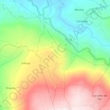 Mapa topográfico Senhora do Castelo, altitud, relieve
