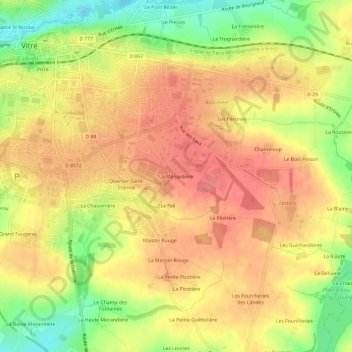 Mapa topográfico La Ménardière, altitud, relieve