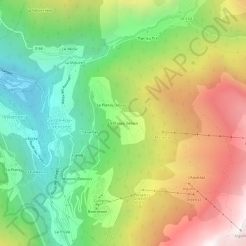 Mapa topográfico Le Planay Dessus, altitud, relieve
